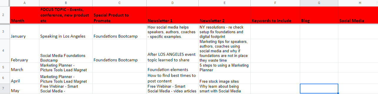 Marketing content planner calendar